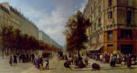 Belagerung von Paris. Schlange vor der Tür eines Lebensmittelgeschäfts, 1870